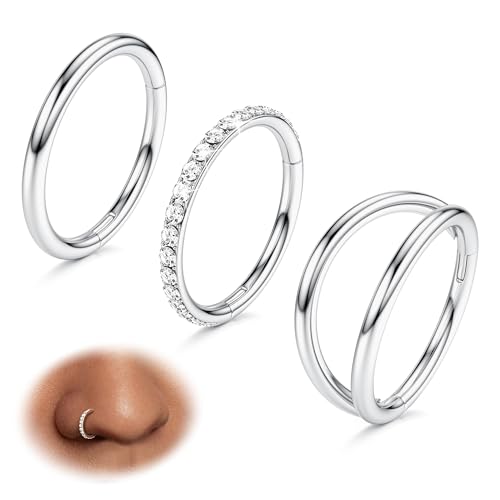BodyBonita 16G Nose Rings Hoops - 3pcs Double Hoop Nose
