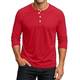 MOKBAY Camiseta Manga 3/4 Hombre sobre Camisas XL Rojo Sueter Cuello Mao Manga 3/4 Henley con Botones Camisa Vestir Ropa Running Camisetas Tecnicas Hombre Rojo XL