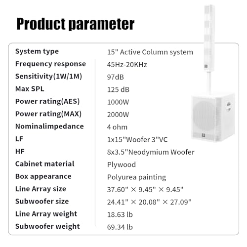 (Expected Launch:Mid-March) EXOTON S-1503W Portable Line Array Column PA/DJ System with 15" Powered Subwoofer, 2000W Professional System, 125dB (Pre-Order Includes Free subwoofer Cover) - Image 6