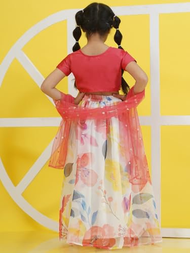 Image of AJ DEZINES Kids Ethnic Wear Silk Blend Organza Floral Printed Lehenga Choli for Girls With Dupatta