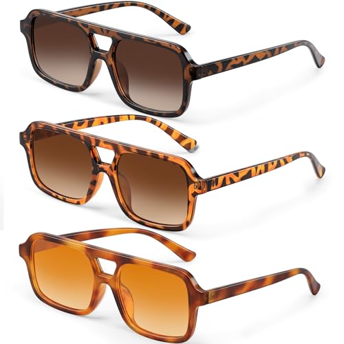 Image of Retro Square Sunglasses for Womens Men - Trendy Vintage Aviator Sun Glasses UV400 Protection