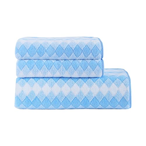 Image of Spread Spain Microfiber Towels for Bath Set of 3 (1 Bath + 2 Hand), 360 GSM, Coral Large Bath Towels, Extra Soft Plush & High Absorbent, Bath Towel for Men and Women - Blue