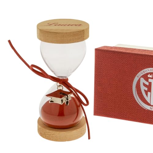 Ingrosso e Risparmio Bomboniera Laurea 1 pz Clessidra in Vetro e Legno con Sabbia Rossa e Fiocco con Ciondolo Tocco in Metallo Zama Triennale Magistrale Evento Celebrazione