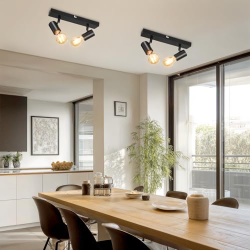 Kimjo Deckenstrahler 2 Flammig Innen - LED Deckenlampe Schwarz - Spots Deckenleuchte E27 2 Flammig - Deckenspots Modern 350°Schwenkbar für Wohnzimmer Schlafzimmer Küche Nein Leuchtmittel Max. 60W