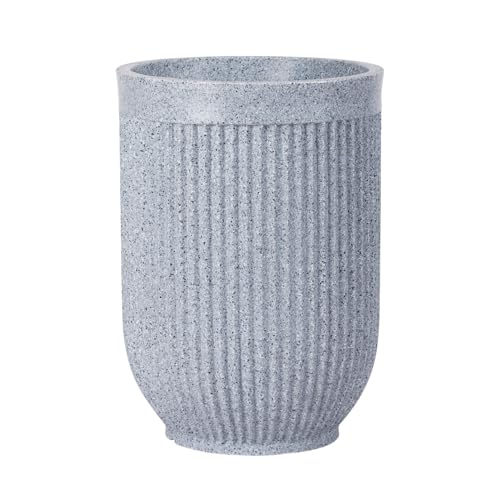 Image of Bonkaso 18 Inch Burj Khalifa Ribbed Planter Pot Indoor & Outdoor Use | Round Heavy Duty Polymer Flower Pot | Lightweight Weather Resistant Modern Gamla for Living Room Balcony & Terrace (Light Grey)