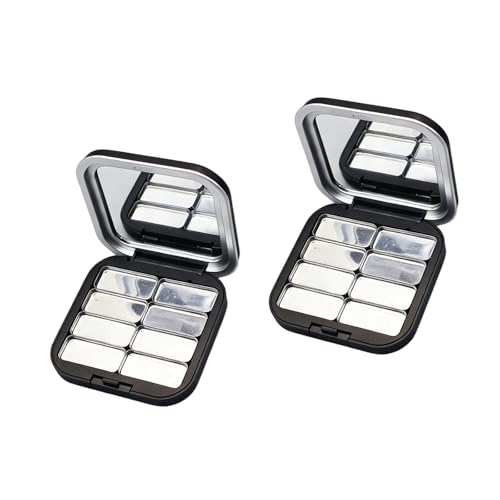 Paleta de sombra de ojos para viaje con fuerte imán y espejo portátil negro mate 2 uds