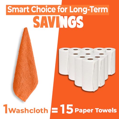 Image of DAN RIVER 24 Pack Wash Cloths for Showering [12x12] - 100% Cotton Washcloths Premium Quality Flannel Face Cloths for Bathroom, Highly Absorbent and Soft Feel Wash Clothes, Orange