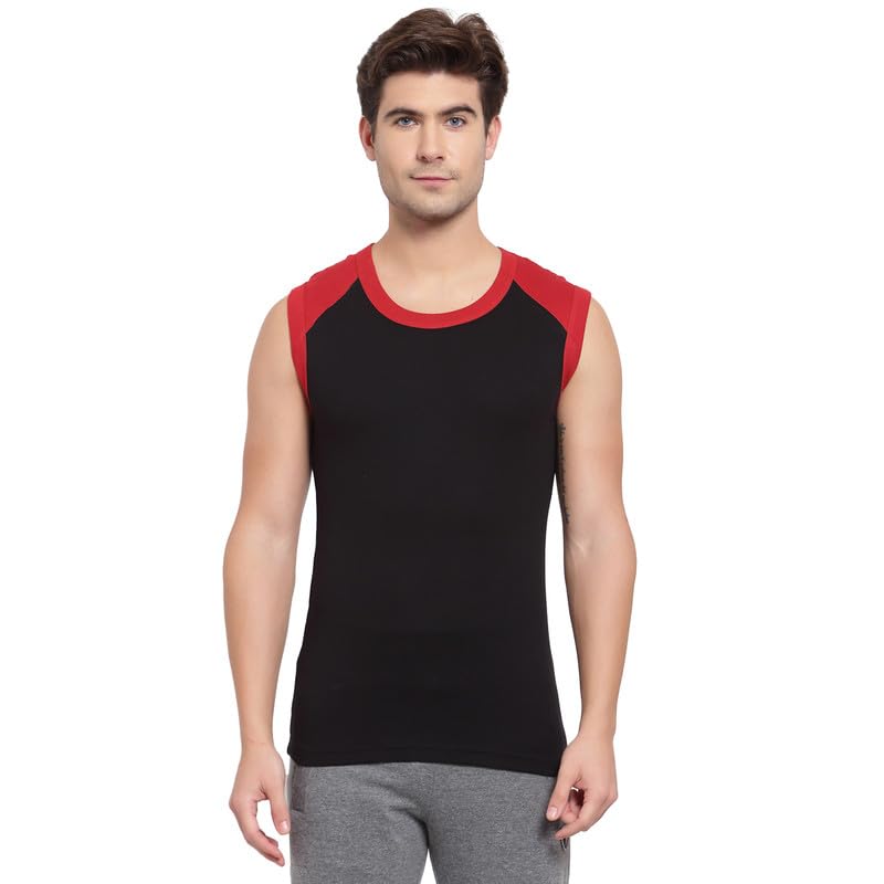 SportoMen's Multipurpose Pure Cotton Gym Vest with Contrast Shoulder Pannel