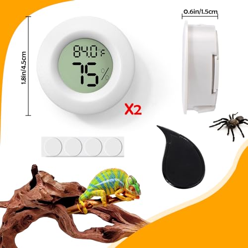 Image of 2 PCS White Reptile Thermometer and Humidity Gauge for Bearded Dragon Tank Accessories, Reptile Tank Accessories for Jumping Spider, Leopard Gecko, Hermit Crab, Gecko, Ball Python, Lizard