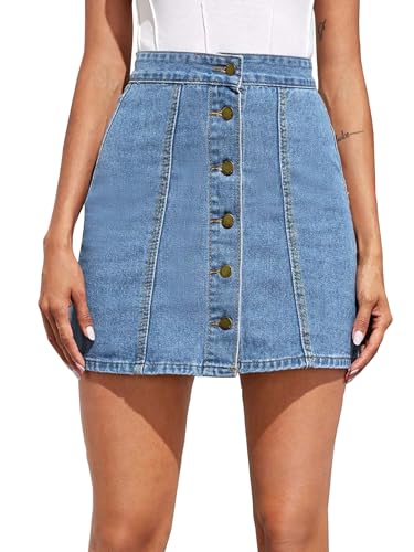 Image of Sugathari Women's Casual Denim Light Blue Skirt - High Waist, A-Line, Mini Length Without Pockets | Stylish Everyday Wear (Skirts 210)
