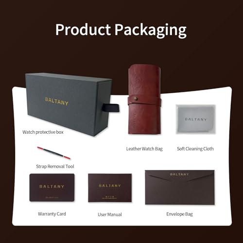 Baltany Dress Wacthes for Men, Brown Leather Automatic Watch with Sapphire Crystal Dome, VC 1921 S4046 Vintage Watch