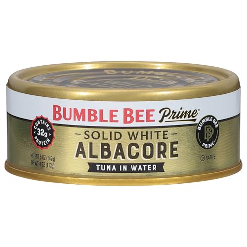 Bumble Bee Prime Solid White Albacore Tuna in Water, 5 oz Can - Premium Wild Caught Tuna - 32g Protein per Serving - Non-GMO Project Verified, Gluten Free, Kosher