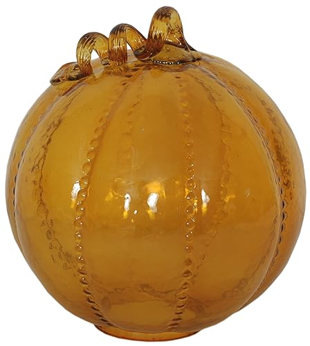 Sweet Summer Living Pumpkin 8 Inch Width X 9 Inch Height Glass Amber. Perfect for Harvest Décor, Fall Décor & Thanksgiving Décor.