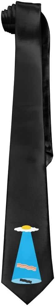 Bacon And Egg Alien Spaceship UFO Men's Tie Long Necktie Skinny Neckwear Silk
