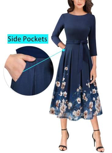 Image of VFSHOW Womens Work Business Casual Church Pockets Belted A-Line Midi Dress