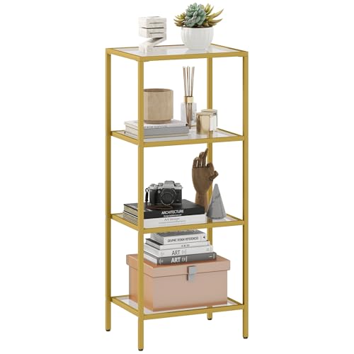 HOMCOM Mobiletto Scaffale ad Arco a 4 Ripiani, Scaffale Portaoggetti Moderno in Vetro Temperato con Struttura in Metallo, per Bagno, Soggiorno, Camera da Letto, Studio e Ufficio, 40x30x96.5 cm, Oro