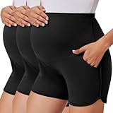Ekouaer 3 Pack Maternity Shorts Over The Belly with Pockets Summer Workout Pregnancy Shorts Stretchy Lounge...