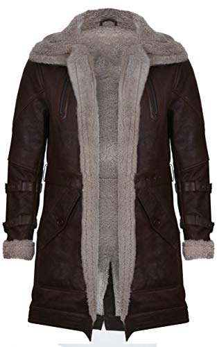 Infinity Leather Men's Long Brown Sheepskin Double Collar Coat2