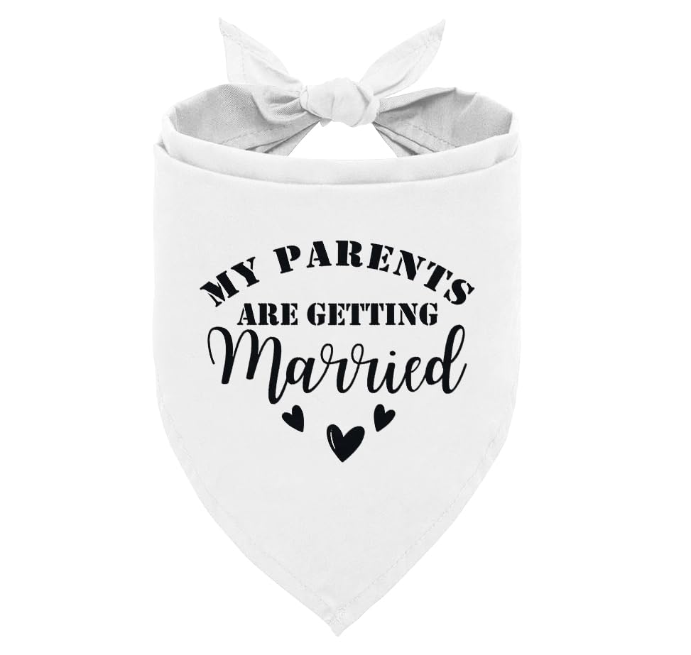 White Dog Bandana, My Parents are Getting Married Wedding Announcement Dog Bandana, Pet Triangle Scarf Accessories, Dogs Bandanas for Small Medium