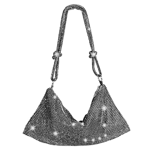 Mingfuxin Damen Abendhandtasche, Funkelnde Strass Glitter Schultertasche Clutch Geldbörsen Party-Handtaschen Hochzeit-Dinner-Tasche Für Mädchen Kosmetik Accessoires Taschen(Schwarz)