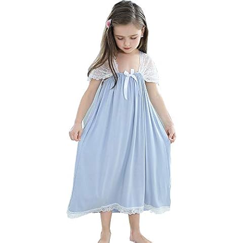 Girls' Princess Nighties Lace Nightgowns Modal Cotton Sleepwear for 3-12 Years Blue Cover