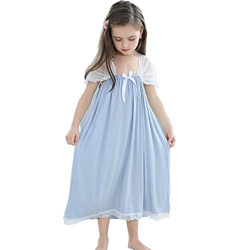 Girls Nightgown,Modal Cotton Sleepwear Solid Color Nightie Casual Princess Dresses for Kids 3-12 Years