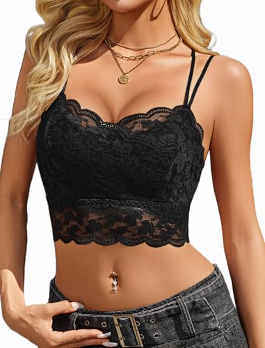 Image of Avidlove Bralettes for Women Lace Camisole V Neck Double-Layered Adjustable Strap Tank Cami Crop Top