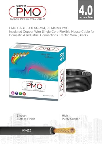 Image of Super PMO PVC Insulated Copper Wire, 90 m, Single Core Flexible Cable for Domestic and Industrial Use (BLACK, 4.00 SQ MM)