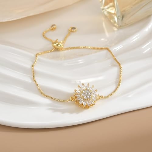 Spinning Sunflower Fidget Bracelet for Anxiety Sunflower Mood Statement Bracelets Adjustable Cubic Zircon Flowers Wrist Bracelets for Women Sparkly Rhinestone Worry Relieving Jewelry4