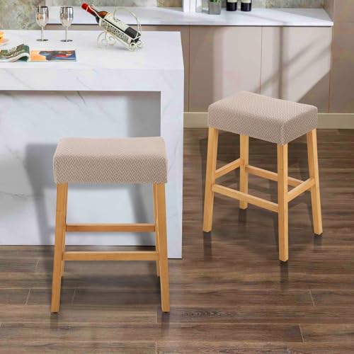 Image of YISUN Stool Covers Rectangle - 2 Pack Stretch Waterproof Saddle Seat Cover Counter Bar Stools Bar Chairs Covers Kitchen Island Chairs Cushion Protector
