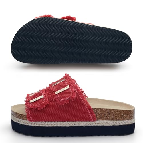 Image of PepStep Slide Sandals for Women with Soft Cork Footbed and Strap, Ladies Fashion Platform Slide Sandals Comfortable Slip On Style