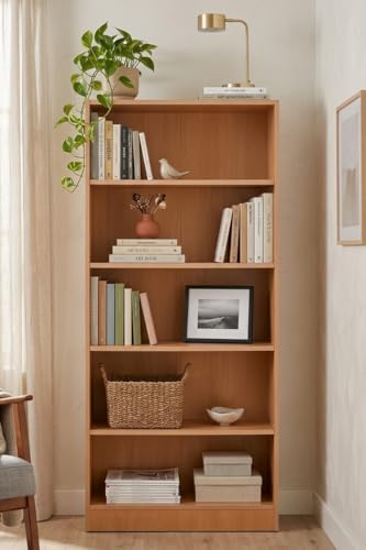 Image of DeckUp Muvo 5-Shelf Engineered Wood Book Shelf and Display Unit (Bavarian Beech, Matte Finish)