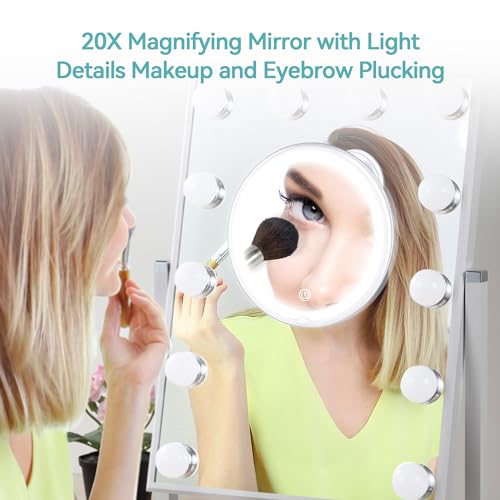 MIYADIVA Espejo de Aumento Recargable Mejorado 2025 con luz, Espejo de Maquillaje Iluminado 20X, Espejo de Maquillaje de Aumento de 3 Colores con 34 Luces LED, Espejo de tocador de rotación de 360° - imagen 7