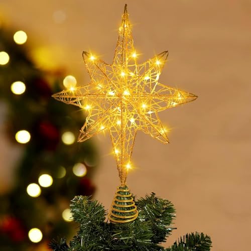 DTYDECLE Christbaumspitze Topper Stern, 20 LED Glitzer Weihnachtsbaum...
