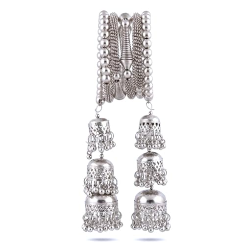 Image of Traditional Bangles set for Women | Oxidised Jewellery Bracelet for Girls Stylish | Latkan Chain Peacock Bangle Bracelet Adjustable for Navratri Festive Jewelry set of 1 (Pack of 1)