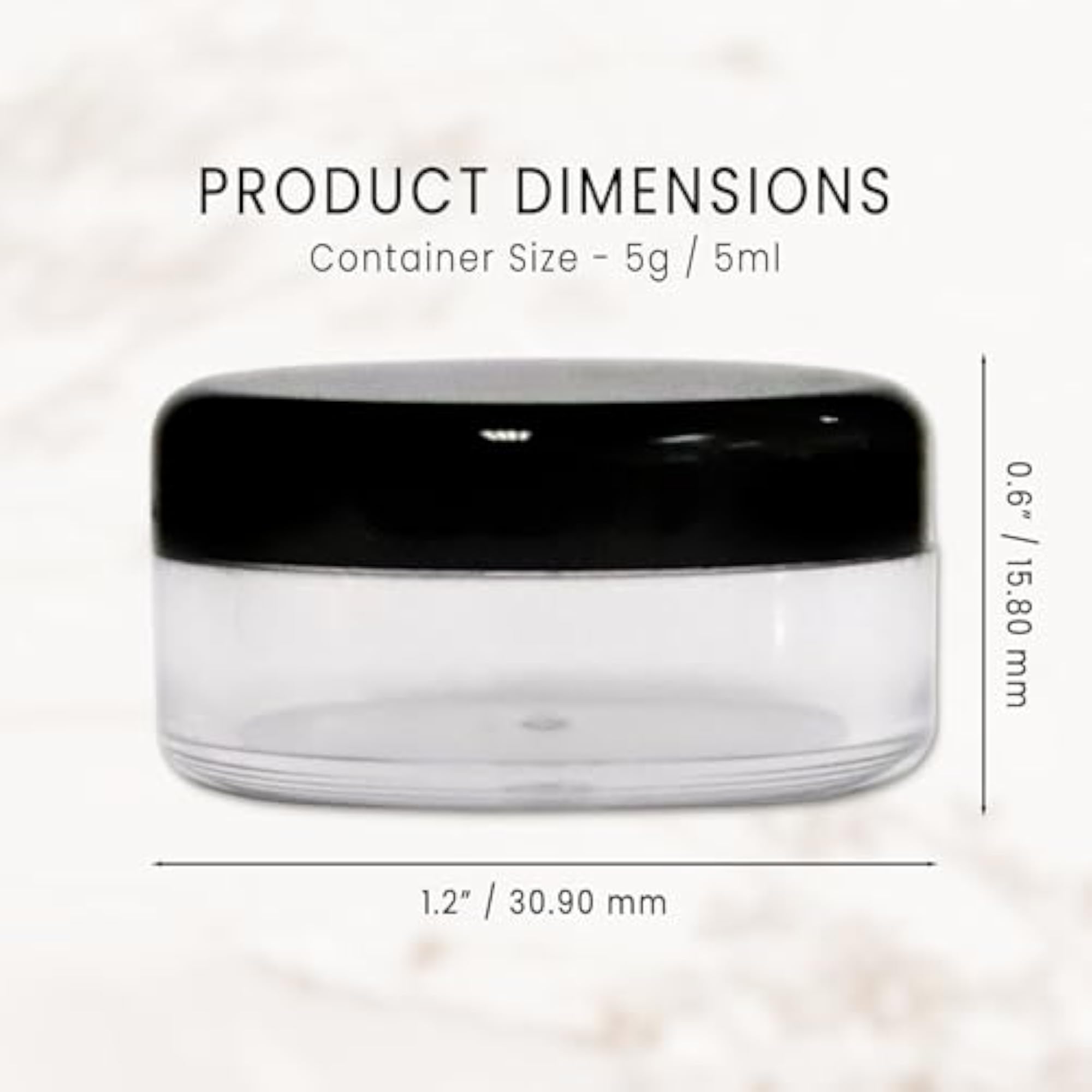 5G High Quality Round Clear Jars with Black Lids, Pack of 200