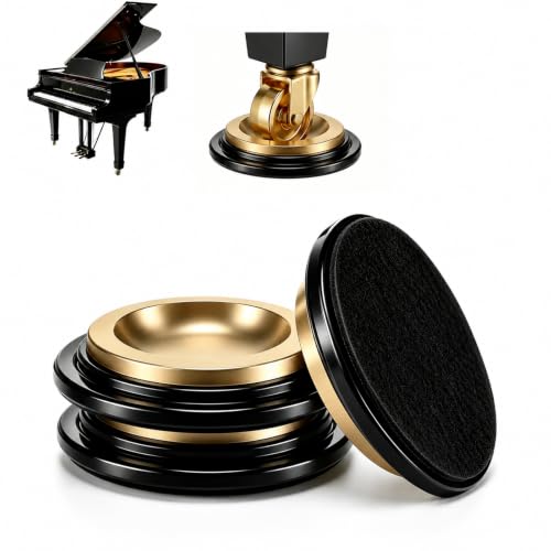 3 PCS Grand Piano Caster Cups Scratch Resistant Piano Floor Protectors for Piano Legs Heavy Duty Double-Layer Rubber with Metal Shell Felt Bottom Non-Slip Pads for Hardwood Floors