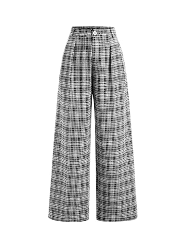 Image of CIDER Plaid Wide Leg Pants for Women Checkered Pants Business Trousers