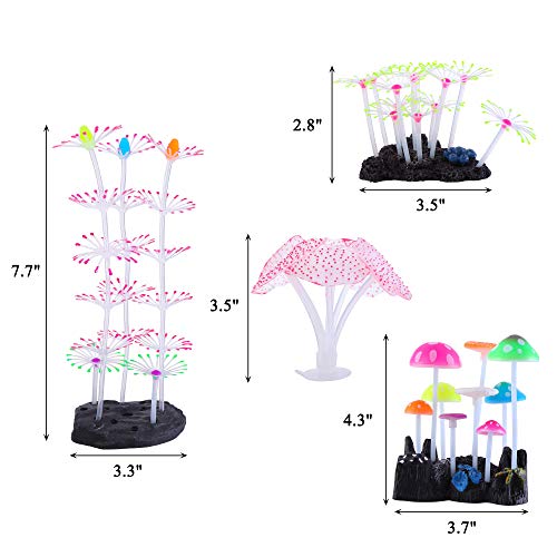 Image of Lpraer 4 Pack Glow Aquarium Decorations Coral Reef Glowing Mushroom Anemone Simulation Glow Plant Glowing Effect Silicone for Fish Tank Decorations