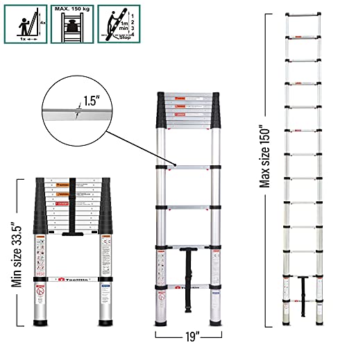 Toolitin Telescoping Ladder,12.5Ft One Button Retraction Aluminum Telescopic Extension Ladder,Soft Close Design Extendable Ladders Portable For Household Daily Or Rv Work,330 Pound Capacity #TOP1