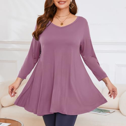 Image of LARACE Tunics 3 /4 Sleeve Plus Size Tops for Women V Neck Loose Fit Flowy Clothing for Leggings
