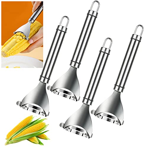 4PCS Magic Corn Cutter Peeler, Corn Stripper Cob Stripper Tool Premium Stainless Steel Corn Thresher Cob Remover Tool with Ergonomic Handle for Kitchen