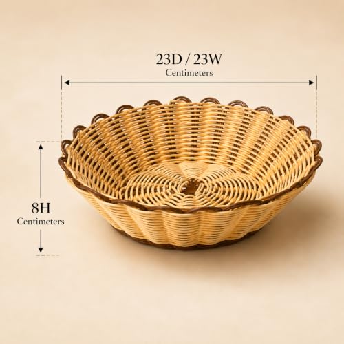 Image of Multi-Use Wicker Serving Basket for Bread, Fruits & Snacks | Round Rattan Style Food Basket | Table Organizer for Home, Restaurants, Cafes & Hotels