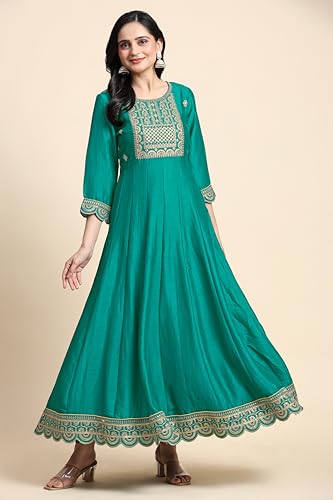 Image of TRENDMALLS Women's Art Silk Embroidery Salwar Suit Set A line Pleated Kurta Pant with Dupatta
