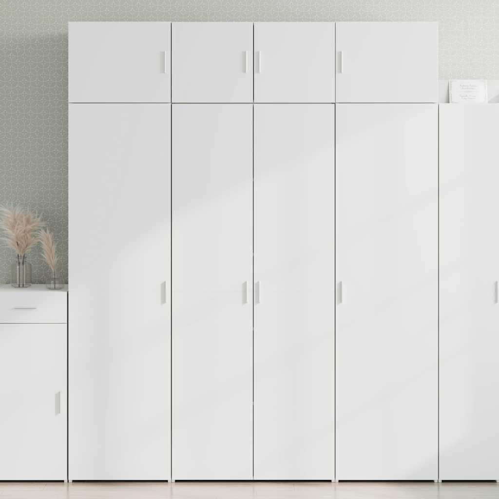 Armoire haute blanche - 80 x 42,5 x 225 cm - En bois avec 6 compartiments - Grand espace de rangement pour salle de bain, salon, cuisine, couloir et bureau - Design durable