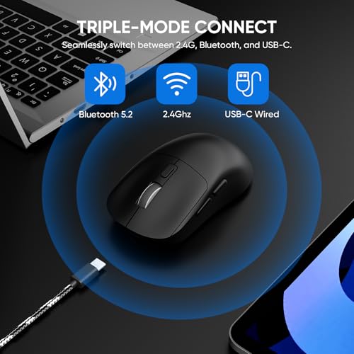 Image of MELOGAGA Wireless Gaming Mouse, 3-Mode Bluetooth /2.4G /USB-C, 8 DPI -Black | 800-6400 DPI, 1000hz Polling, Ultra-Light 71g Design with 120-Hour Rechargeable Battery for PC, Mac, PS5 & Tablets