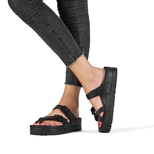 Womens Arch Support Platform Sandals Comfort Slides Thick Soles Flat Sandals With Adjustable Buckle & Ultra Cushion4