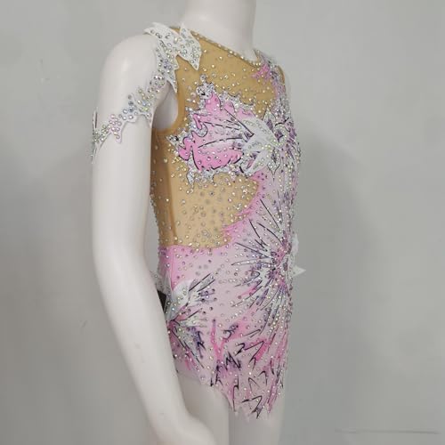 LIUHUO Rhythmic Gymnastics Leotards Fashionable Comfortable Mesh Pink Diamonds