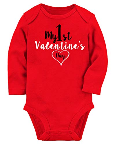 BFUSTYLE My 1St Valentine's Day Funny Saying Onesie Round Neck Romper 1St Birthday Jumpsuit for Infant Baby Creeper Girl Boy Unisex 12-18 Months
