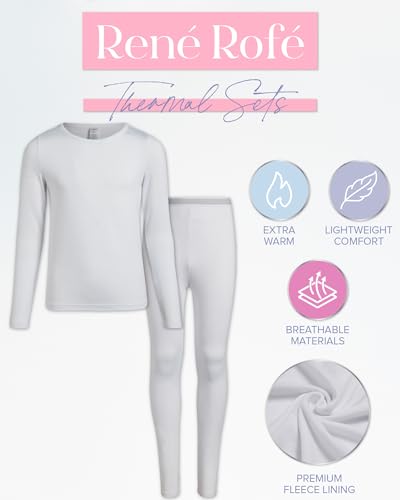 Rene Rofe Girls' Performance Thermal Underwear Set - 4 Piece Cozy Fleece Long Johns Base Layer Set for Girls (Sizes: 2T-16)2